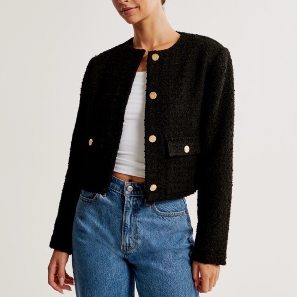 Abercrombie & Fitch Black Tweed Collarless Jacket